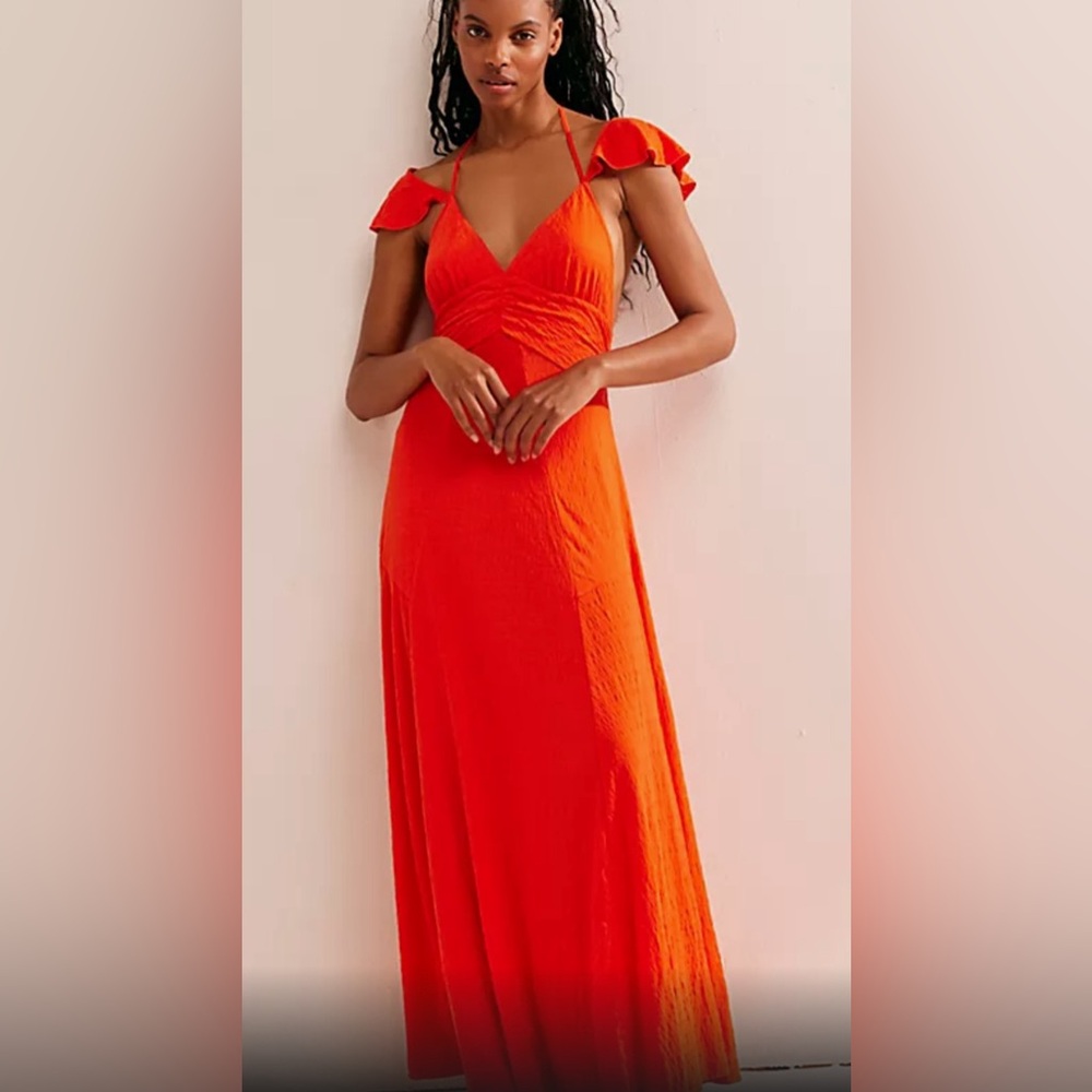 NWT Free People Louisa Strappy Back Maxi Dress Tangerine /Medium.